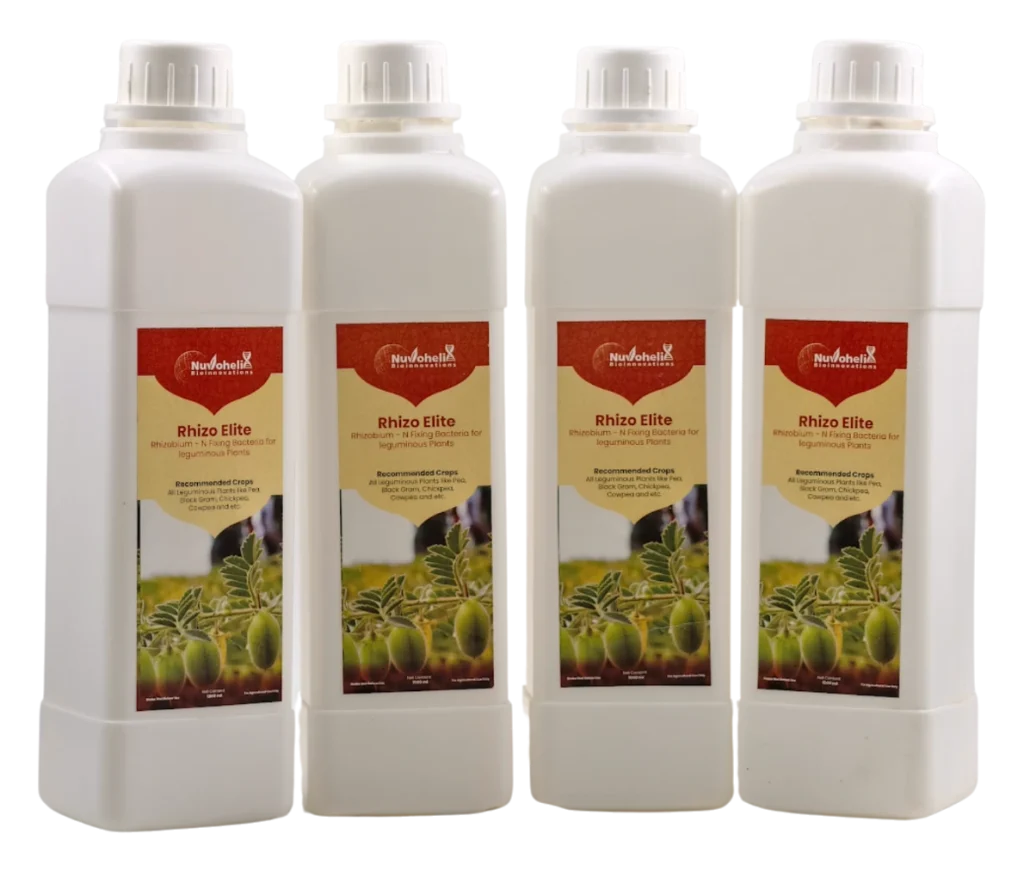 Rhizo Elite biofertilizer bottles by Nuvohelix
